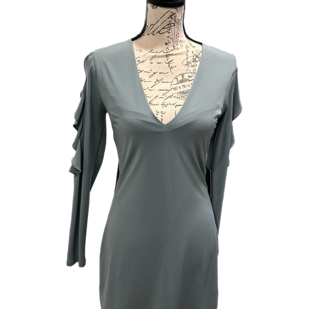 Express Slate Blue Sheath Dress w/ Long Ruffle Sleeves NWT Sz S